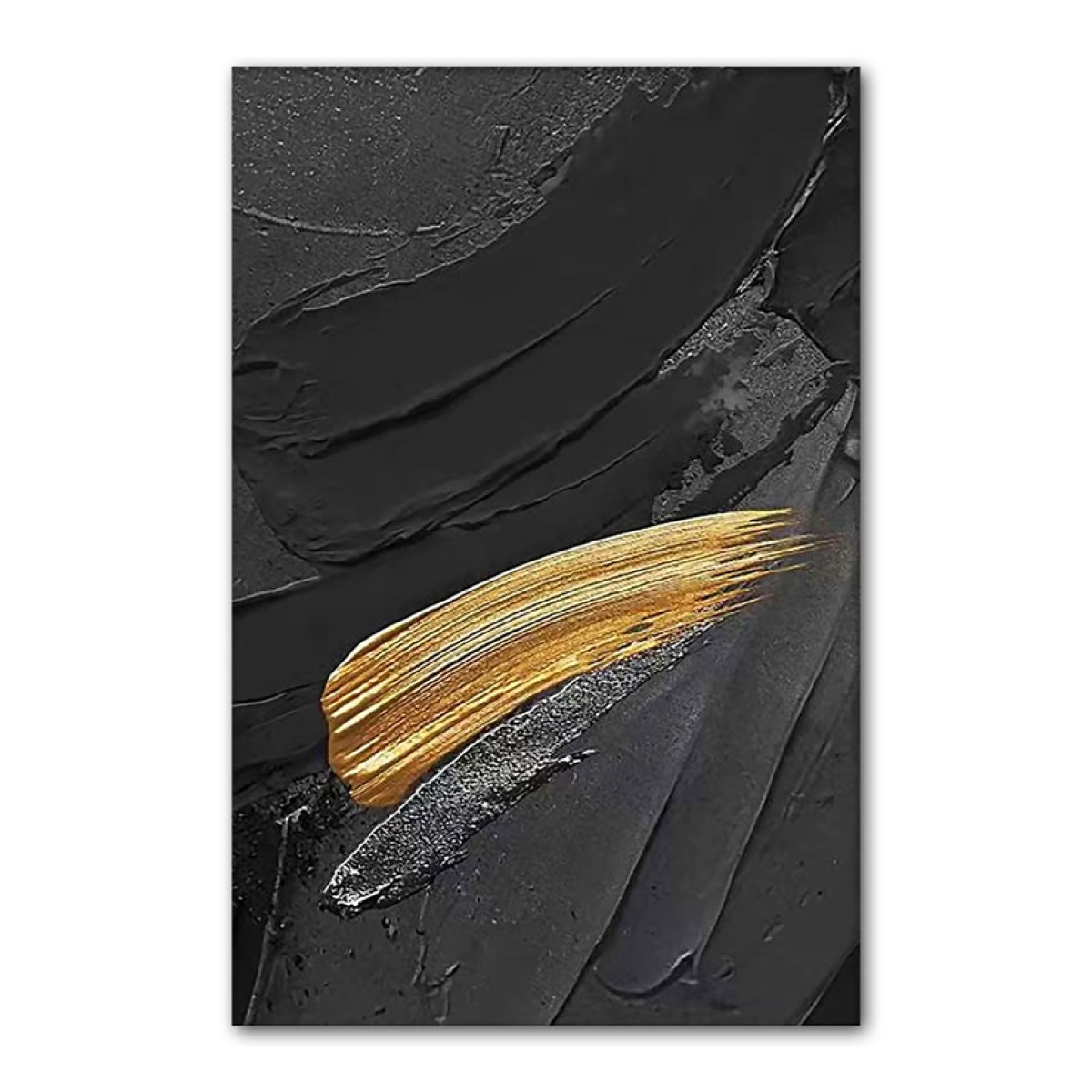 Abstract Gold on Black 3d Heavy Textured Partial Oil Painting